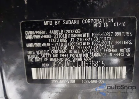 2018 Subaru Forester 2.5I Premium from USA, damaged, VIN JF2SJAEC1JH536815